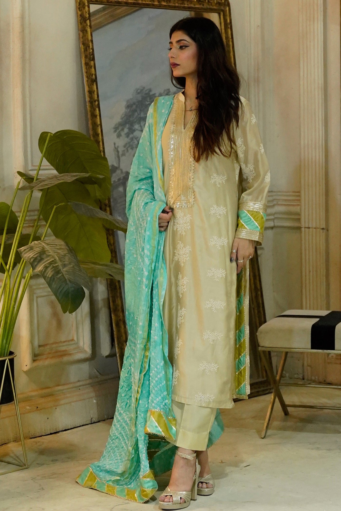 Evergreen chunri (Firozi) 3pc