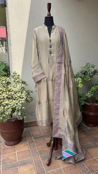 Beige block print 3pc