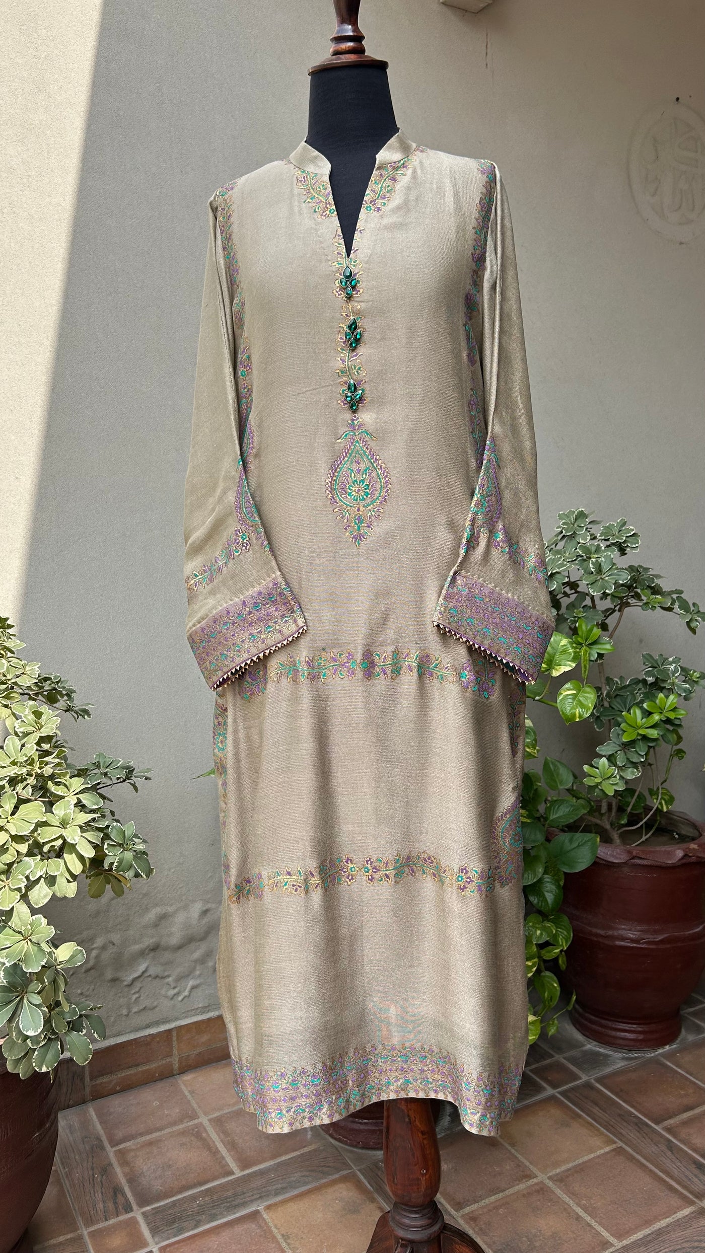 Beige block print 3pc