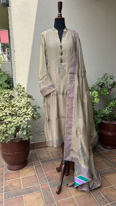 Beige block print 3pc