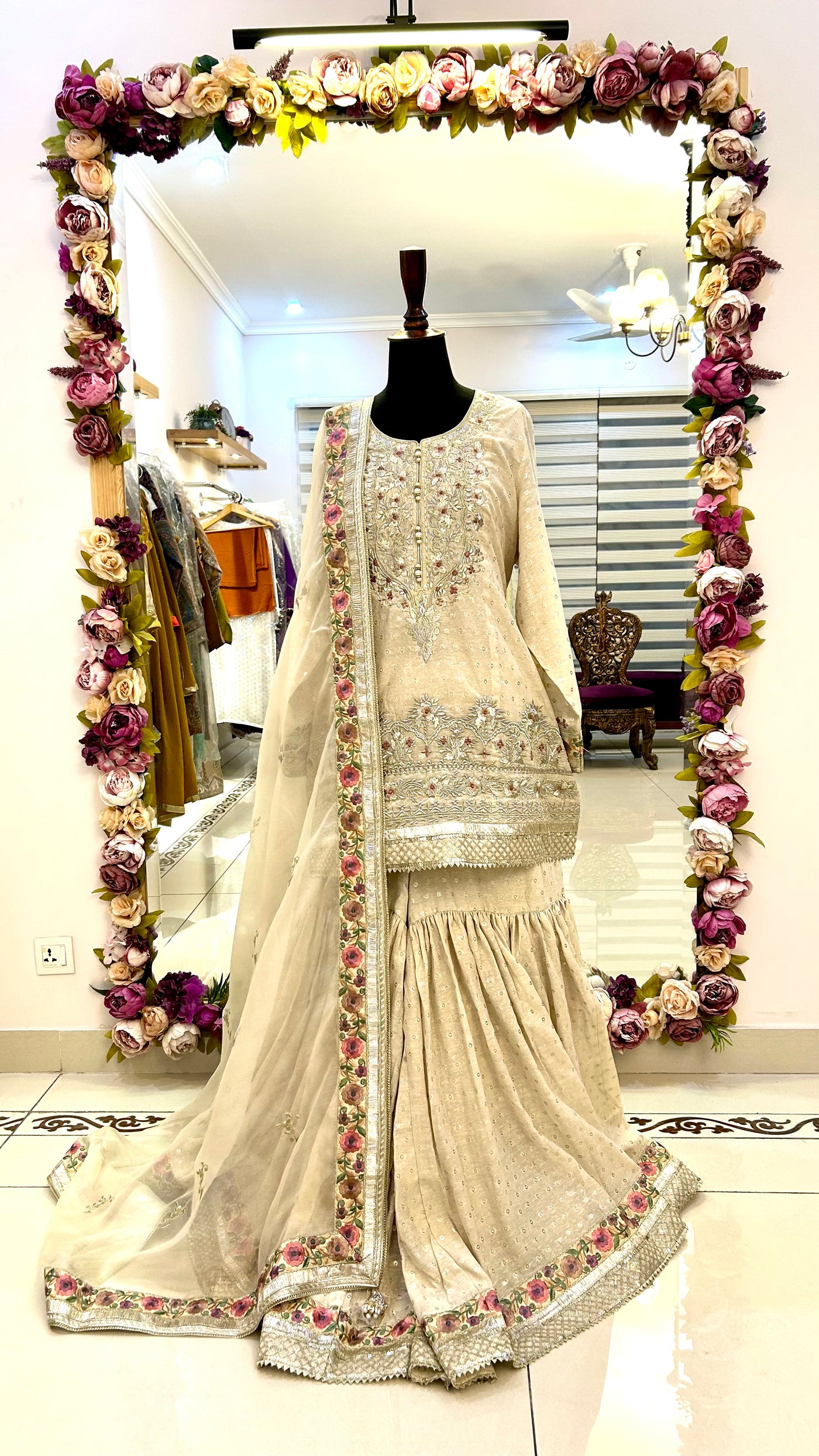 Beige gharara set