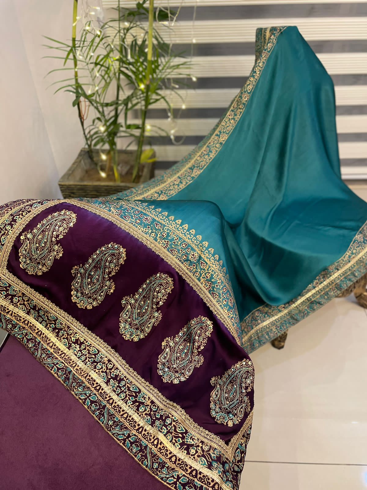 Teal Block Print Shawl