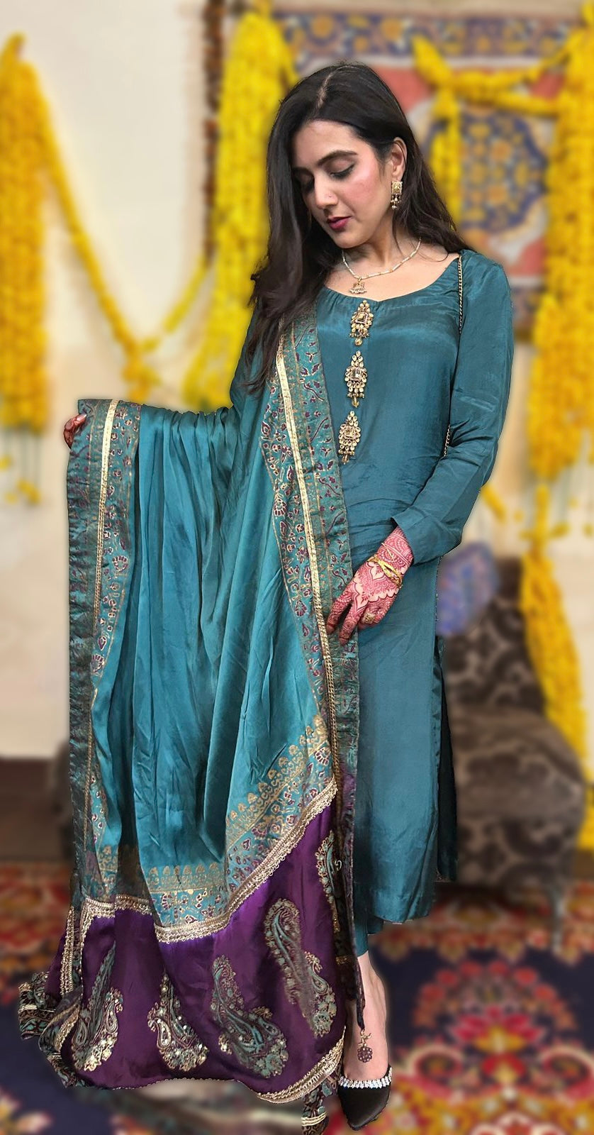 Teal Block Print Shawl