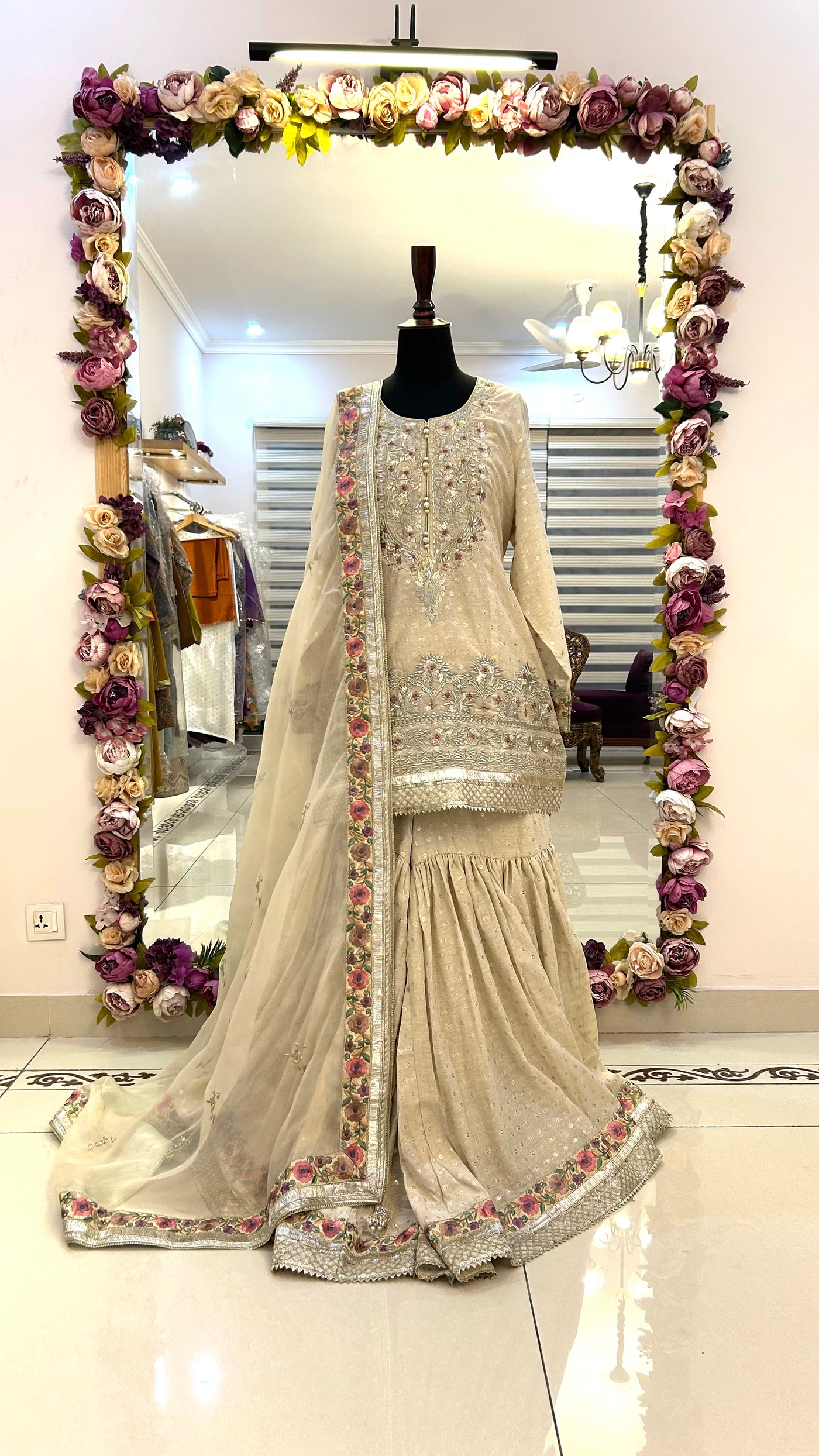 Beige gharara set
